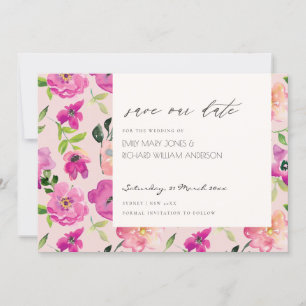 Invitation Fleurs aquarelles rose vif rétro Enregistrez la da