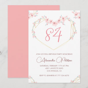 Invitation Fleurs aquarelles roses bohème 84e anniversaire 