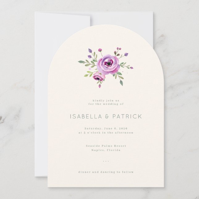 Invitation Fleurs aquarelles roses romantiques (Devant)