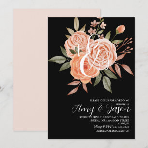 Invitation Fleurs aquarelles roses vintage pêche mariage B