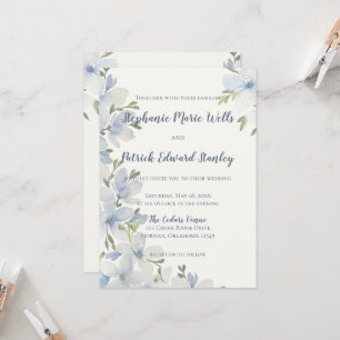 Invitation Fleurs aquarelles texturées en bleu et vert