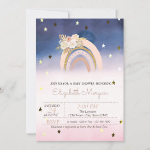 Invitation Fleurs arc-en-ciel Boho Stars Ombre Baby shower