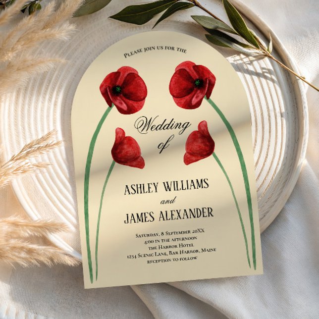 Invitation Fleurs arquées de coquelicot rouge Mariage moderne (Créateur téléchargé)