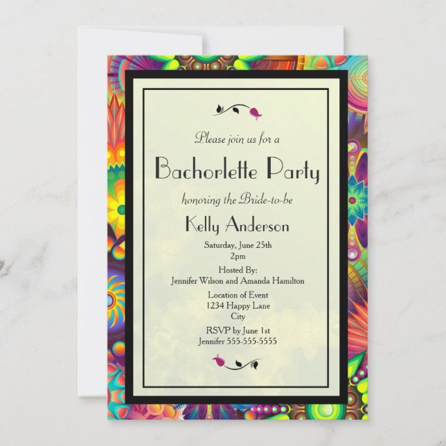 Invitation Fleurs Art Déco multicolores Bachelorette Party (Devant)