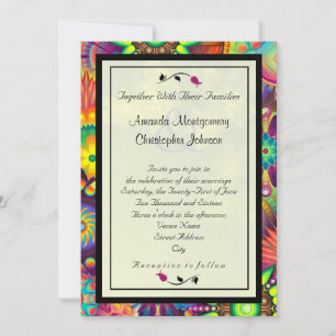 Invitation Fleurs Art Déco multicolores Mariage Abstrait