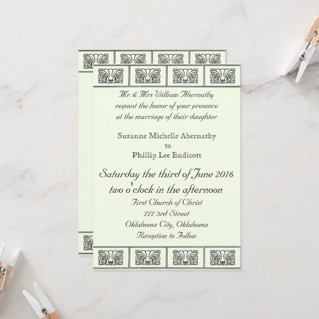 Invitation Fleurs Art Déco vintage Mariage (Devant/Arrière en situation)