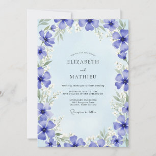 Invitation Fleurs Artistiques de Mariage Pervenche
