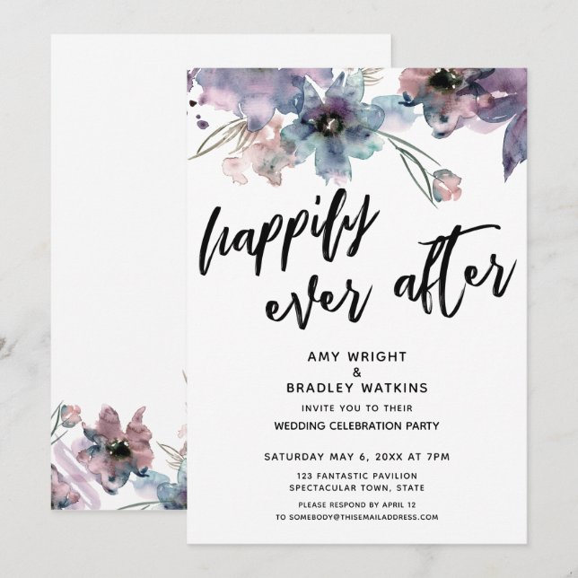 Invitation Fleurs Artistiques Peintes Heureusement Réception  (Devant / Derrière)