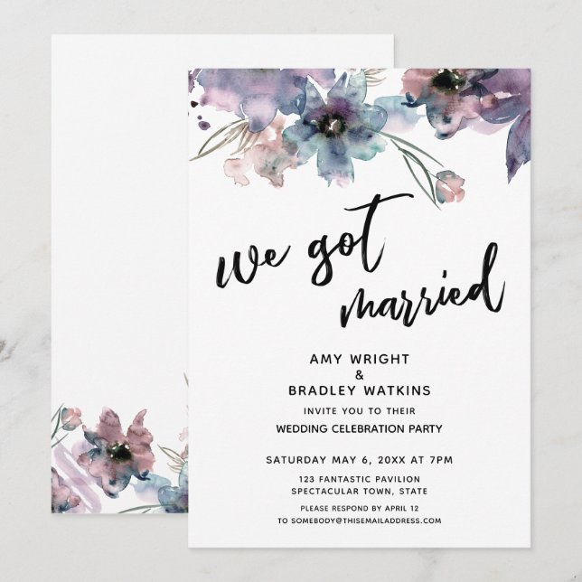 Invitation Fleurs Artistiques Peintes Réception de Mariage No (Devant / Derrière)