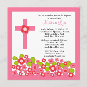 Invitation Fleurs assez roses et baptême saint croisé