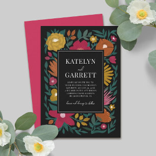 Invitation Fleurs audacieuses Mariage magenta orange noir 