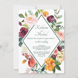 Invitation Fleurs Automatiques Rustiques Mariage Vert Sage