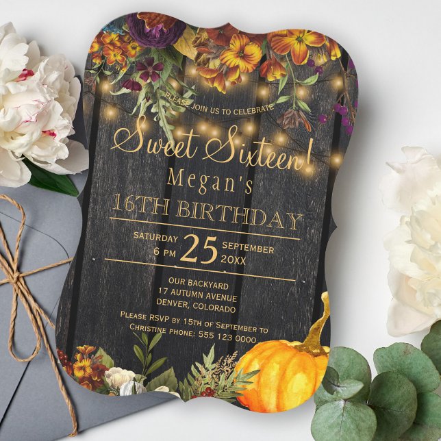 Invitation Fleurs automnales chic rouillées pour un doux anni (Créateur téléchargé)
