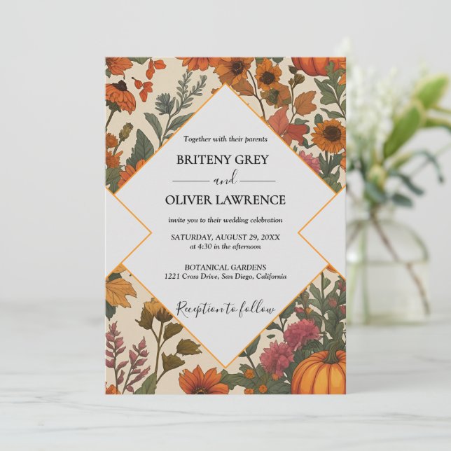 Invitation Fleurs Automnales Rustiques de Citrouille - Désher (Debout devant)