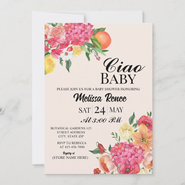 Invitation Fleurs Baby shower Ciao Bébé (Devant)