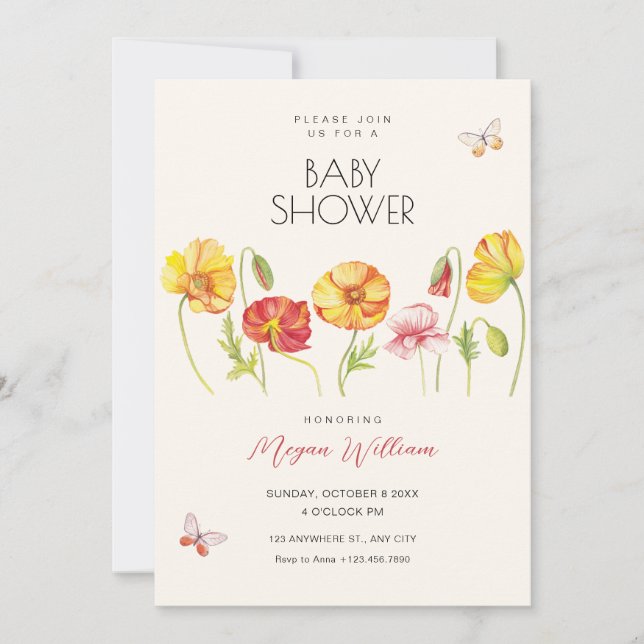 Invitation Fleurs baby shower esthétique (Devant)