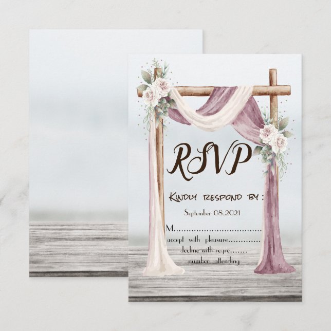 Invitation Fleurs Beach Arbor Mariage RSVP (Devant / Derrière)