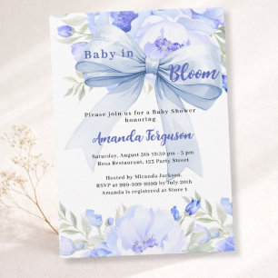 Invitation Fleurs bébé en fleur bleu garçon Baby shower