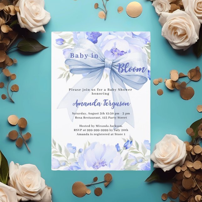 Invitation Fleurs bébé en fleur bleu garçon Baby shower (Créateur téléchargé)
