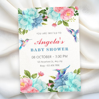 Invitation Fleurs bébé shower oiseau
