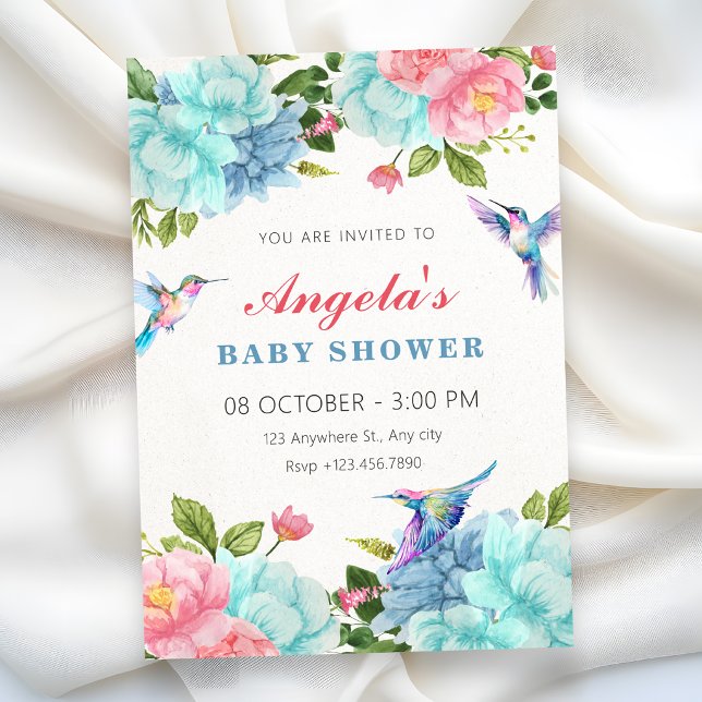 Invitation Fleurs bébé shower oiseau (Créateur téléchargé)