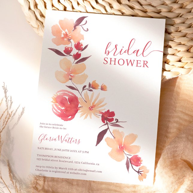 Invitation Fleurs beiges en terre cuite moderne tombent douch (Créateur téléchargé)
