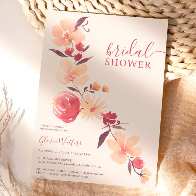 Invitation Fleurs beiges en terre cuite moderne tombent douch (Créateur téléchargé)
