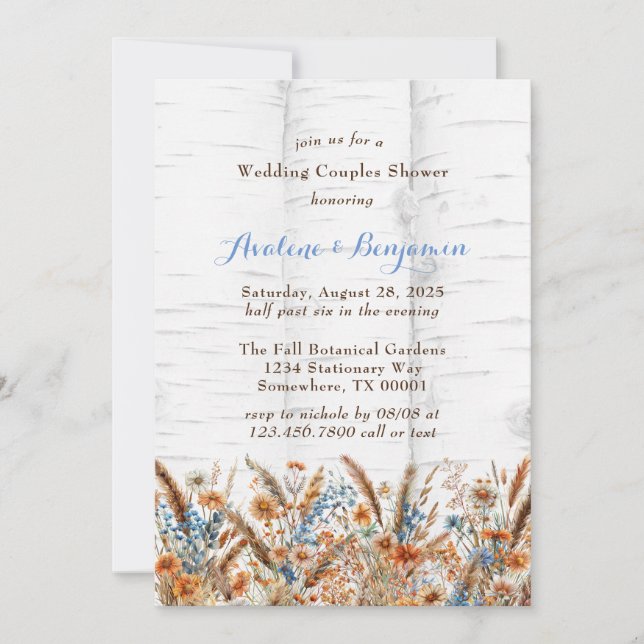 Invitation Fleurs Bibouleau blanc Mariage Couples Douche (Devant)