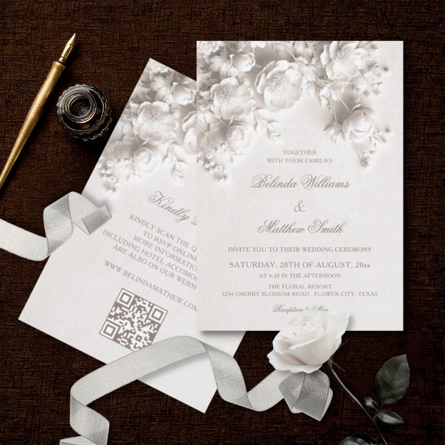 Invitation Fleurs blanches 3D Mariage vintage (Créateur téléchargé)