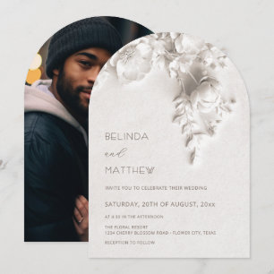 Invitation Fleurs blanches 3D Roses Mariage décontracté
