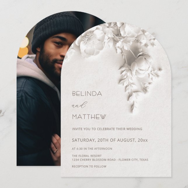 Invitation Fleurs blanches 3D Roses Mariage décontracté (Devant / Derrière)