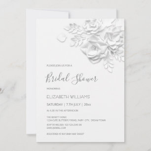 Invitation Fleurs blanches 3D Roses Minimaliste Enterrement d