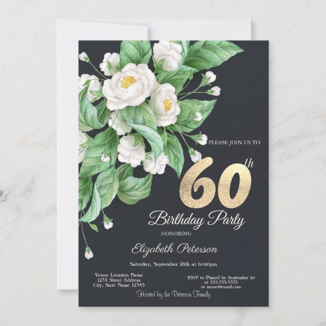 Invitation Fleurs blanches 60 ans  (Devant)