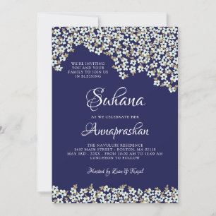 Invitation Fleurs blanches Annaprashan bleu