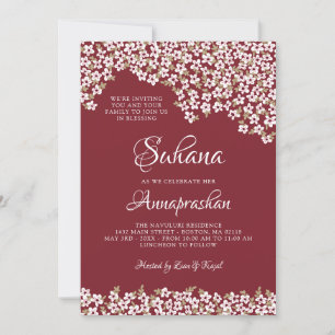 Invitation Fleurs blanches Annaprashan rouge
