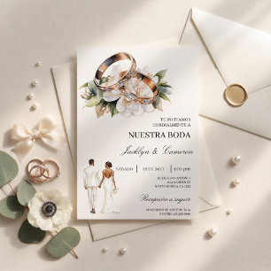 Invitation Fleurs blanches avec alliance Mariage espagnol