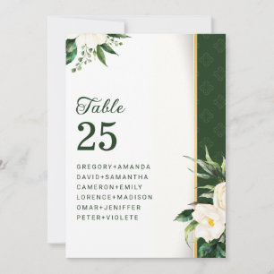 Invitation Fleurs blanches Bande d'or Table Non