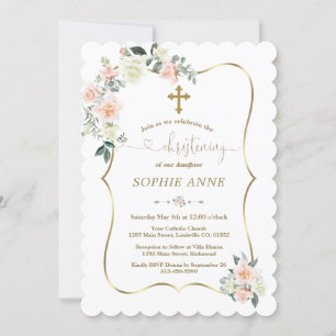 Invitation Fleurs blanches brillantes délicates Gold Girl Chr