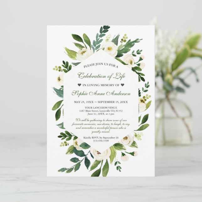 Invitation Fleurs blanches Célébration de la vie funéraire (Debout devant)