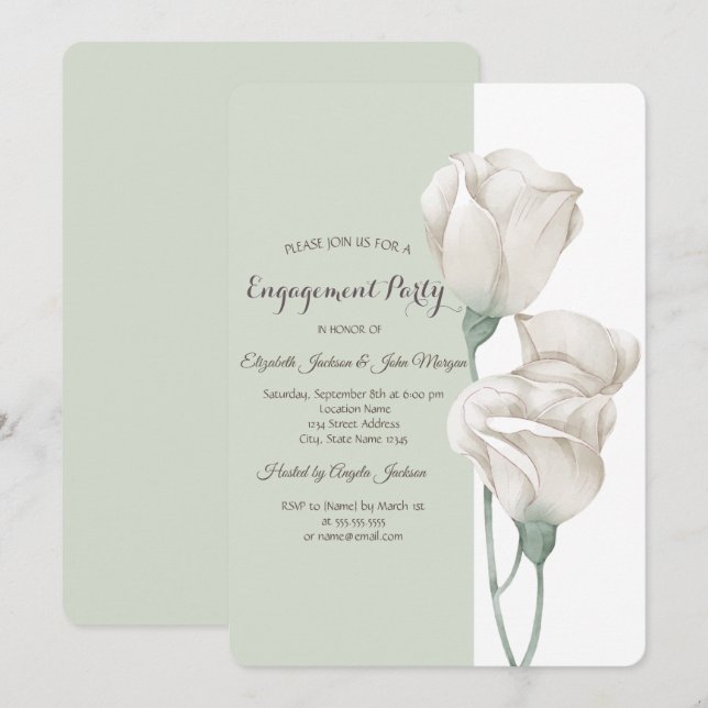 Invitation Fleurs blanches chic Roses Engagement   (Devant / Derrière)