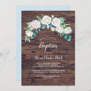 Invitation Fleurs blanches classiques   Baptême rustique
