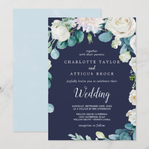 Invitation Fleurs blanches classiques Mariage de marine