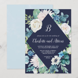 Invitation Fleurs blanches classiques Mariage diamant de mari