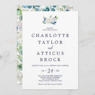 Invitation Fleurs blanches classiques Mariage Monogramme