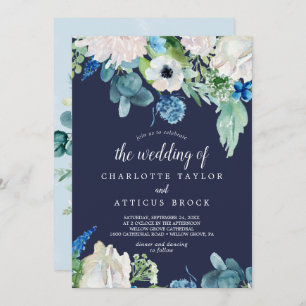 Invitation Fleurs blanches classiques Marine Le Mariage de