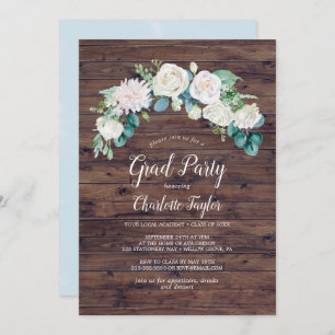 Invitation Fleurs blanches classiques Rustic Graduation Par