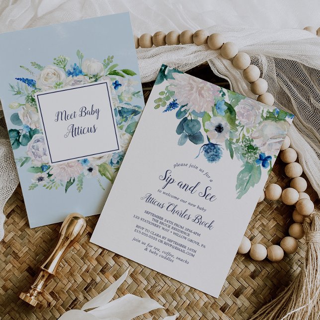 Invitation Fleurs blanches classiques Sip and See (Créateur téléchargé)