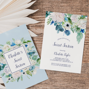 Invitation Fleurs blanches classiques Sweet sixteen fête d'an