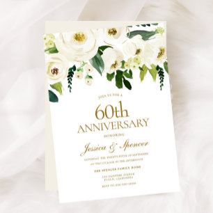 Invitation Fleurs blanches & Crème 60e anniversaire de mariag