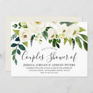 Invitation Fleurs blanches & Crème Elegant Couples Douche